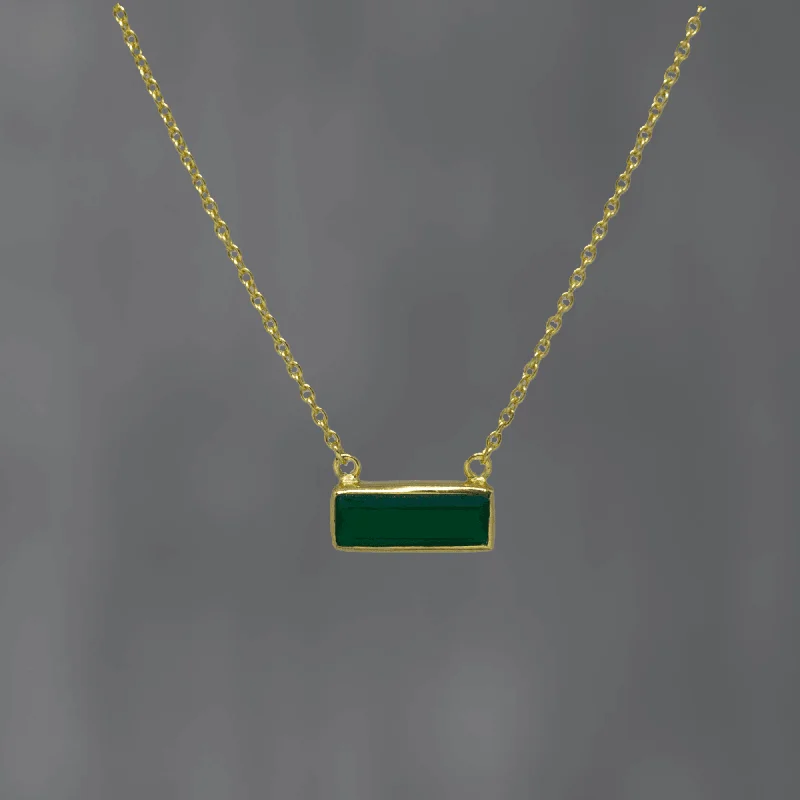 Ladies necklaces muted tone necklaces-Gold Rectangular Green Onyx Necklace