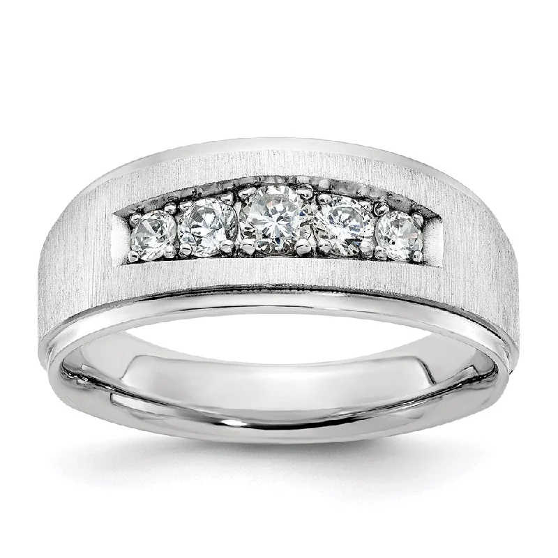 Ladies rings engagement gift ideas-Mens 8.8mm 14K White Gold 5-Stone 1/2 Ctw Lab Cr. Diamond Tapered Band