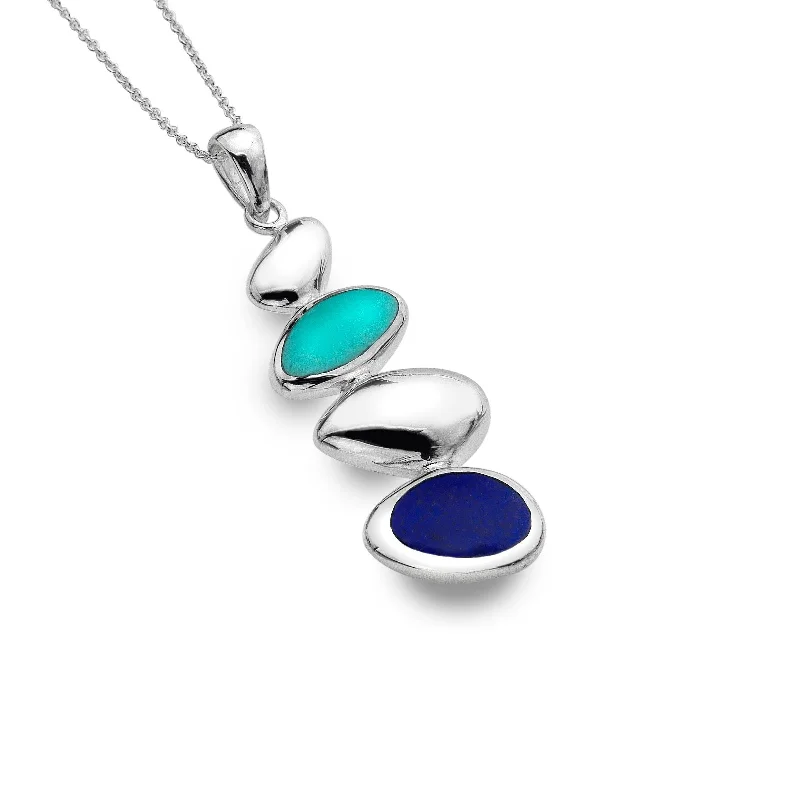 Ladies necklaces winter sparkle designs-Sea Gems Turquoise Lapis Pebbles Pendant Necklace