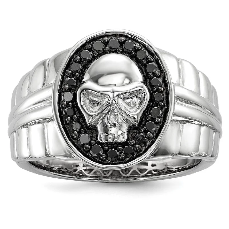 Ladies rings yellow diamond rings-3/8 Ctw Black Diamond Oval Skull Sterling Silver Tapered Ring