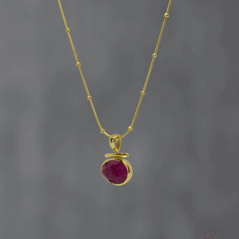 Ladies necklaces trillion cut styles-Gold and Ruby Bar Pendant Necklace