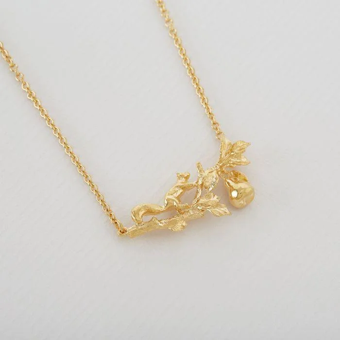 Ladies necklaces winter sparkle designs-Alex Monroe 22ct Gold Vermeil Scampering Squirrel Inline Branch Necklace