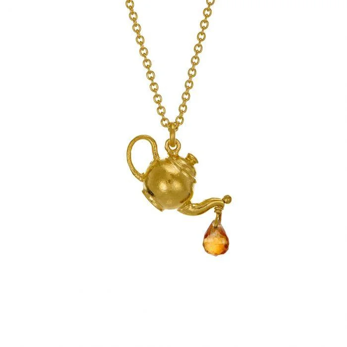 Ladies necklaces bezel set designs-Alex Monroe Teapot Necklace with Citrine Drop