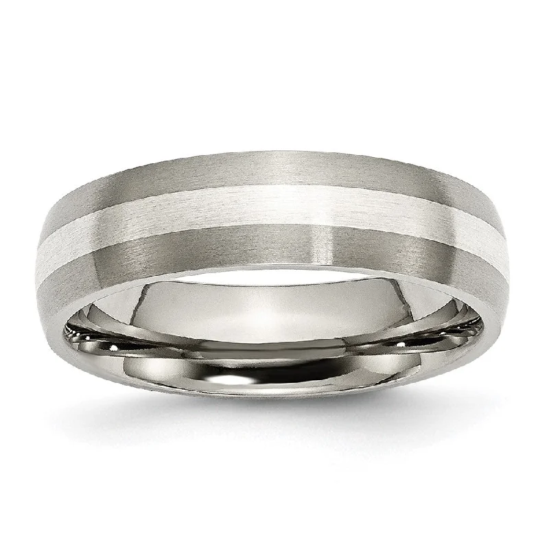 Ladies rings retro charm designs-6mm Titanium & Sterling Silver Brushed Domed Standard Fit Band