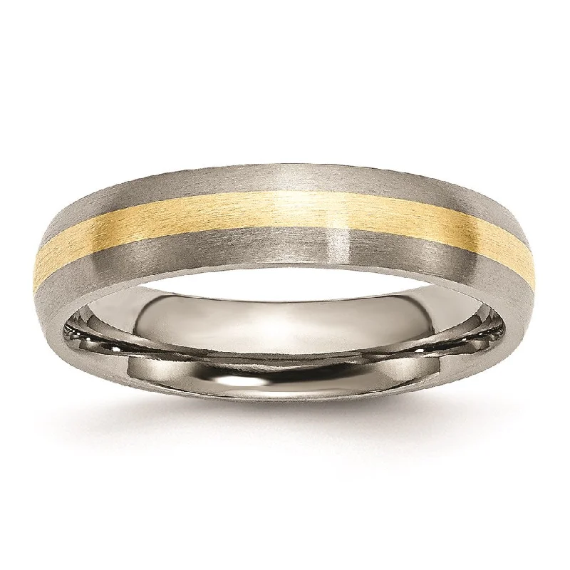 Ladies rings elegant timeless looks-5mm Titanium & 14k Gold Inlay Brushed Domed Standard Fit Band