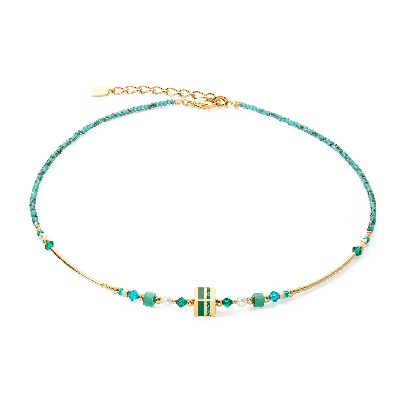 Ladies necklaces punk style vibes-Coeur De Lion Square Stripes Gold and Green Necklace