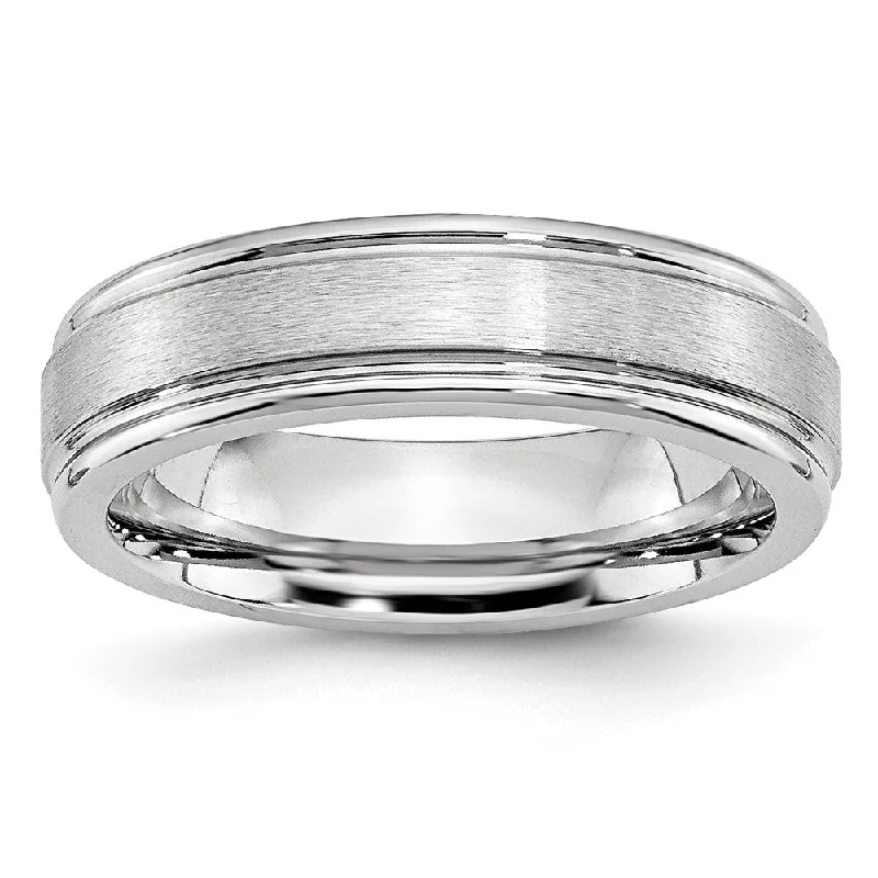 Ladies rings asymmetrical design picks-6mm Cobalt Satin Finish Grooved Edge Standard Fit Band