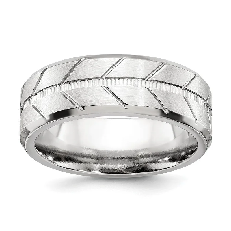 Ladies rings pastel tone styles-8mm Cobalt Brushed & Polished Grooved & Beveled Standard Fit Band