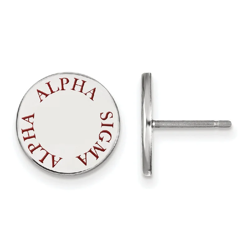 Ladies earrings raised detail styles-Sterling Silver Alpha Sigma Alpha Red Enamel Post Earrings