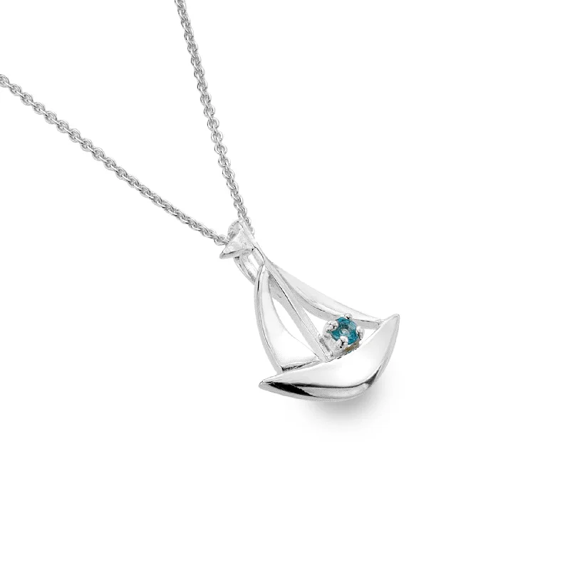 Ladies necklaces elegant timeless looks-Sea Gems Silver Blue Topaz Sail Boat Pendant Necklace