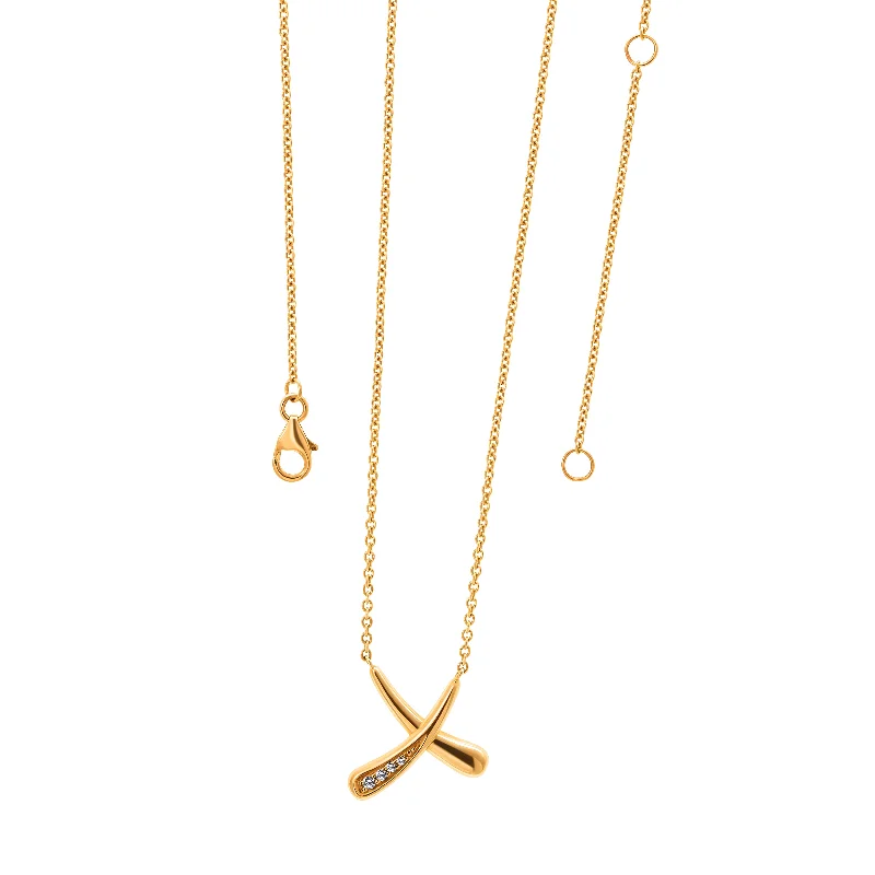 Ladies necklaces bezel set designs-Lucy Q 18ct Gold and Diamond Bliss Kiss Pendant Necklace