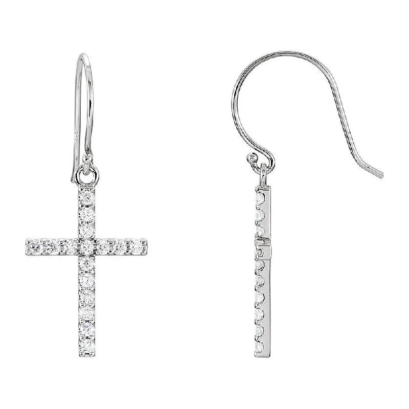 Ladies earrings anniversary earring styles-14x39mm 14k White Gold 1/2 CTW (G-H, I1) Diamond Dangle Cross Earrings