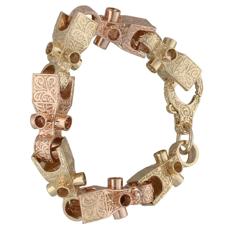 Ladies bracelets asymmetrical design picks-Ladies bracelets asymmetrical design picks-9ct Bicolour Gold Patterned Lego Bracelet