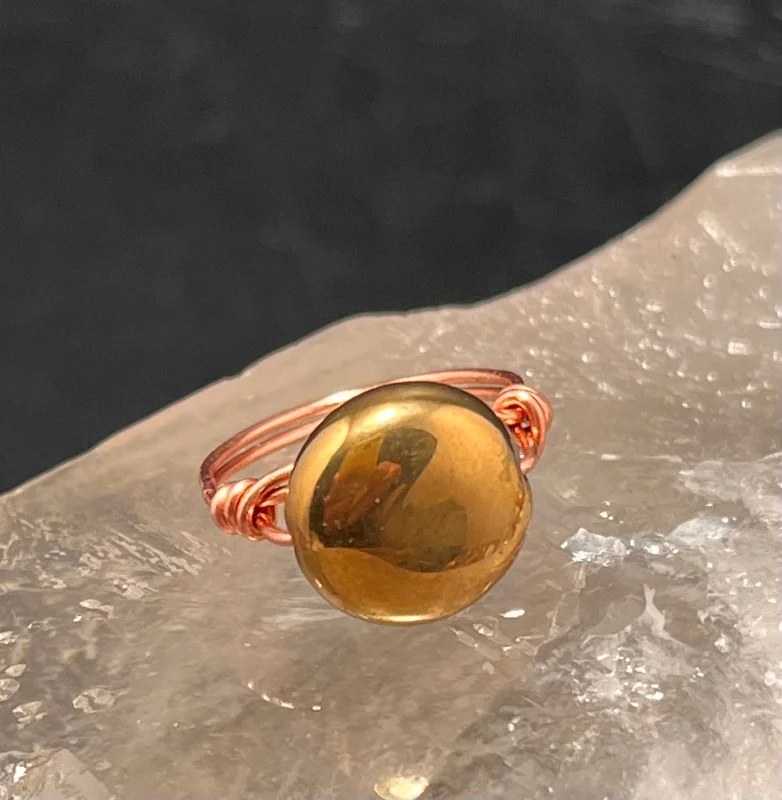 Ladies rings minimalist trend picks-Gold Plated Agate Copper Bead Ring