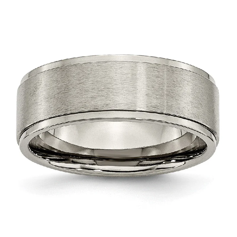 Ladies rings Thanksgiving gift rings-8mm Titanium Brushed Flat Polished Ridged Edge Comfort Fit Band