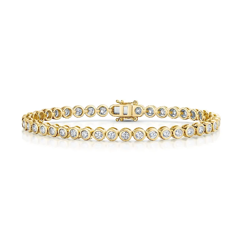 Ladies bracelets delicate thin styles-Ladies bracelets delicate thin styles-18ct Yellow Gold Round Brilliant Cut Diamond Rub Over Tennis Bracelet