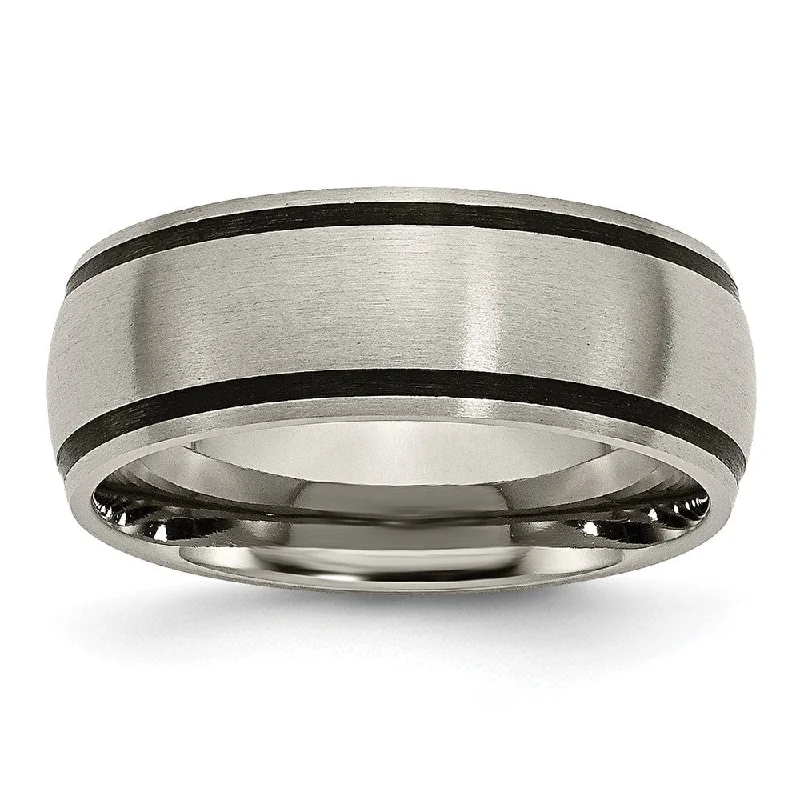 Ladies rings heavy duty rings-Titanium & Black Rubber, 8mm Satin Domed Standard Fit Band