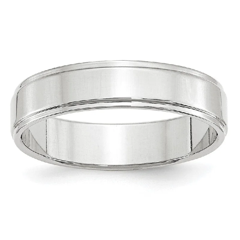 Ladies rings minimalist daily wear-5mm 10K White or Yellow Gold Flat Ridged Edge Standard Fit Band