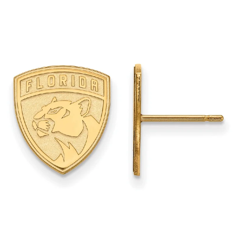 Ladies earrings romantic matching sets-SS 14k Yellow Gold Plated NHL Florida Panthers Small Post Earrings