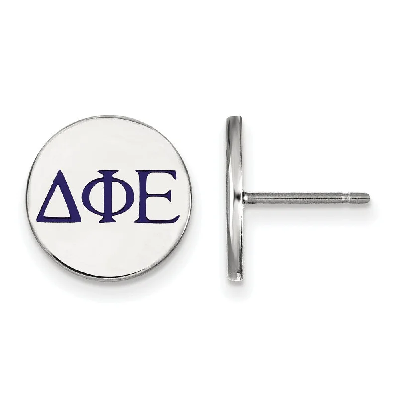 Ladies earrings double halo styles-Sterling Silver Delta Phi Epsilon Enamel Greek Letters Post Earrings