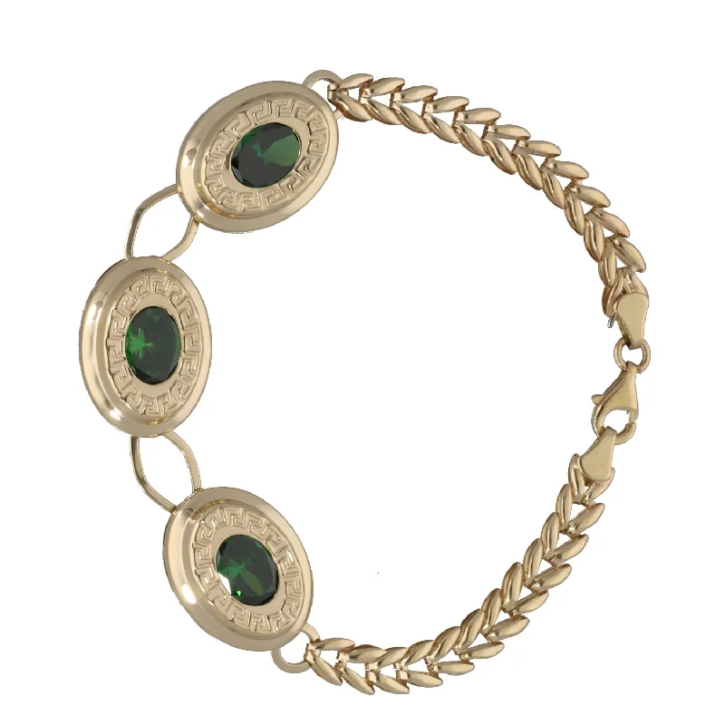 Ladies bracelets rose gold stackable styles-Ladies bracelets rose gold stackable styles-New 14ct Gold Green CZ Greek Key Bracelet