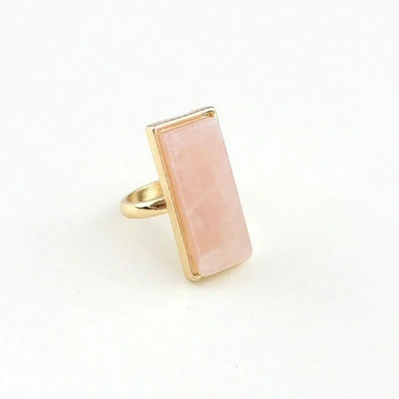 Ladies rings flat band rings-Rose Pink Quartz Gemstone Ring