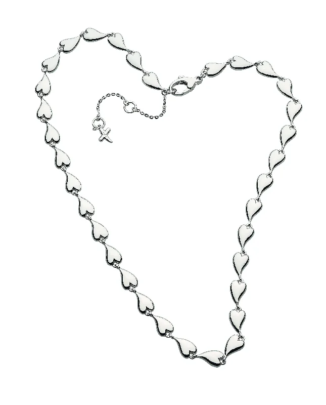 Ladies necklaces heritage inspired necklaces-Kit Heath 17" Desire Kiss Linking Hearts Collar Necklace in Sterling Silver