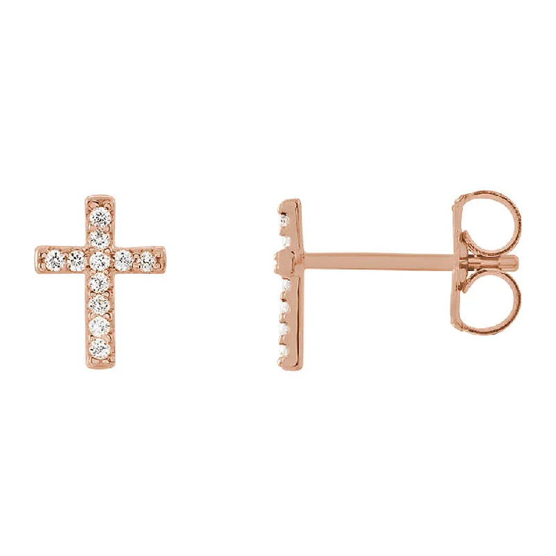 Ladies earrings elegant gold designs-6 x 8mm 14k Rose Gold .06 CTW (G-H, I1) Diamond Tiny Cross Earrings