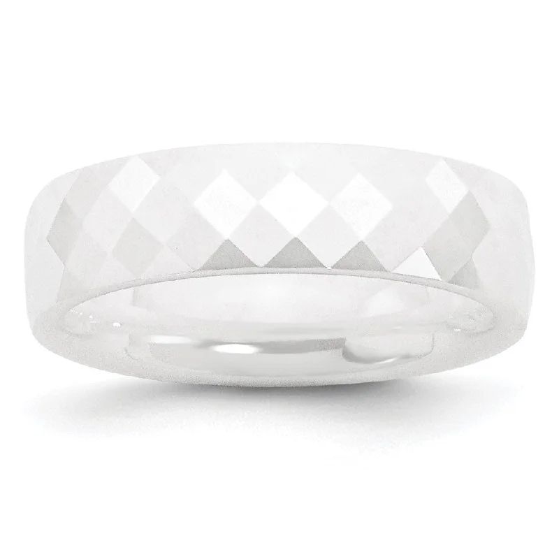 Ladies rings channel set rings-6mm White Ceramic Faceted Standard Fit Band