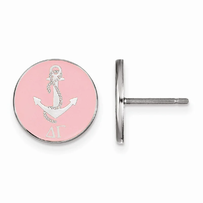 Ladies earrings vintage modern designs-Sterling Silver Delta Gamma Pink Enamel Anchor Post Earrings