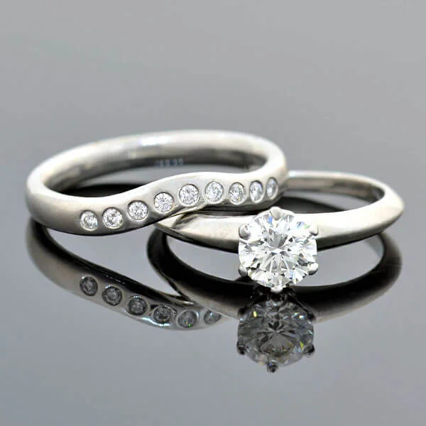 Ladies engagement rings latest trends-TIFFANY & Co. Estate Platinum Diamond Engagement Ring Set 0.73ct