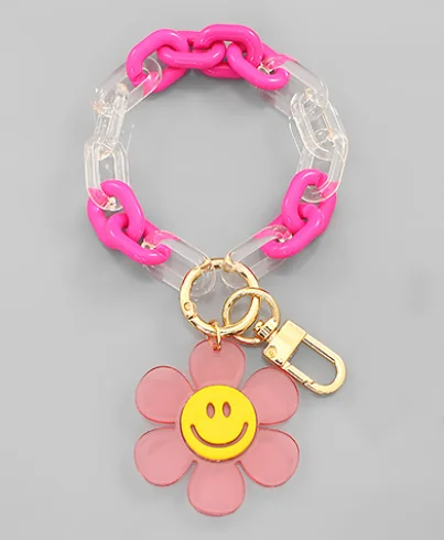 Ladies bracelets colorful gemstone picks-Ladies bracelets colorful gemstone picks-Smile Flower Key Ring Bracelet - Fuchsia