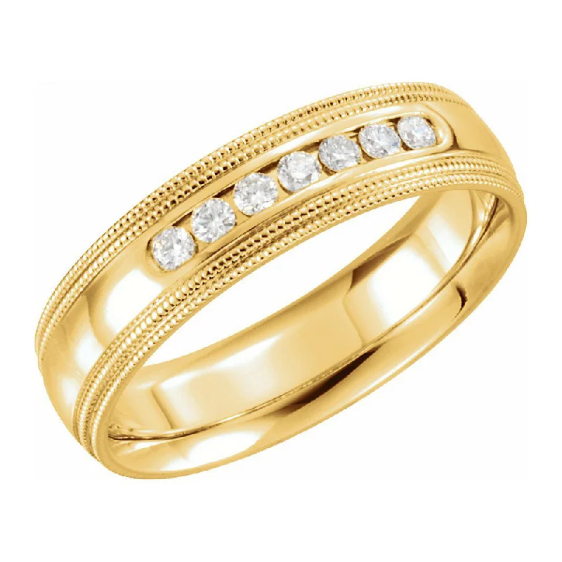 Ladies rings promise ring options-6mm 14K Yellow Gold 1/4 CTW Diamond Double Milgrain Comfort Fit Band