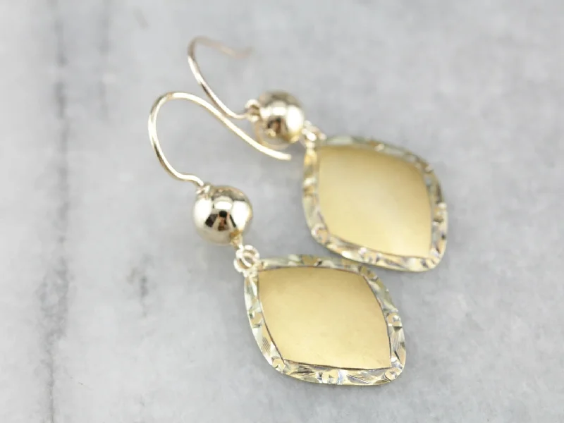 Ladies earrings comfort curve designs-Brushed Gold Drop Earrings