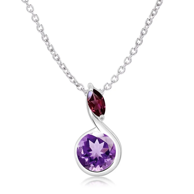 Ladies necklaces recycled metal styles-Unique & Co Silver Amethyst Rhodolite Pendant Necklace