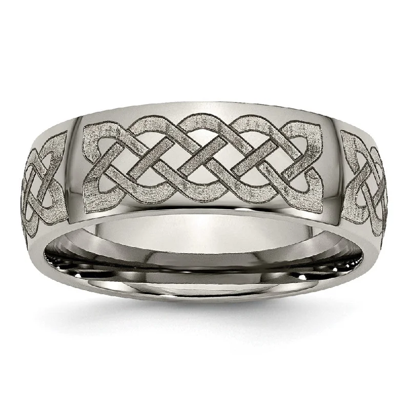 Ladies rings exclusive limited editions-8mm Titanium Celtic Etched & Polished Domed Standard Fit Band