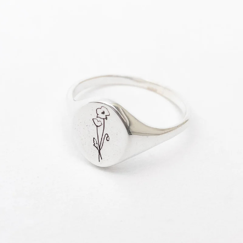 Ladies rings comfort curve styles-August Birth Flower Signet Ring