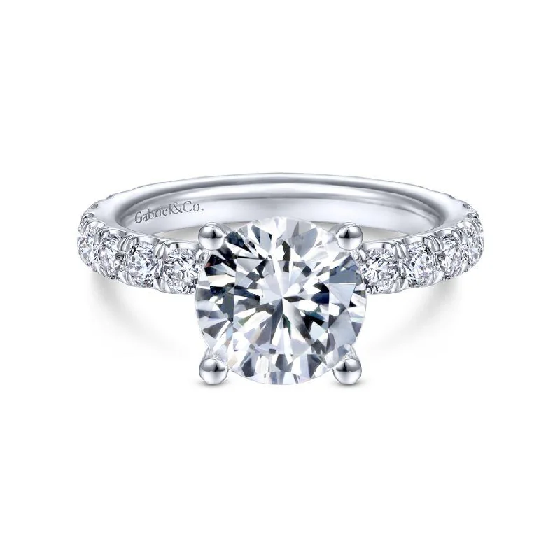 Ladies engagement rings oval diamond-Ulani - 14K White Gold Round Diamond Engagement Ring (Setting Only)