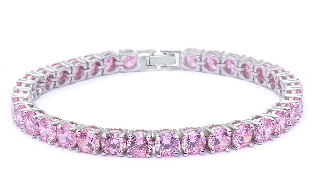 Ladies bracelets sturdy build designs-Ladies bracelets sturdy build designs-Pink Round Tennis Bracelet