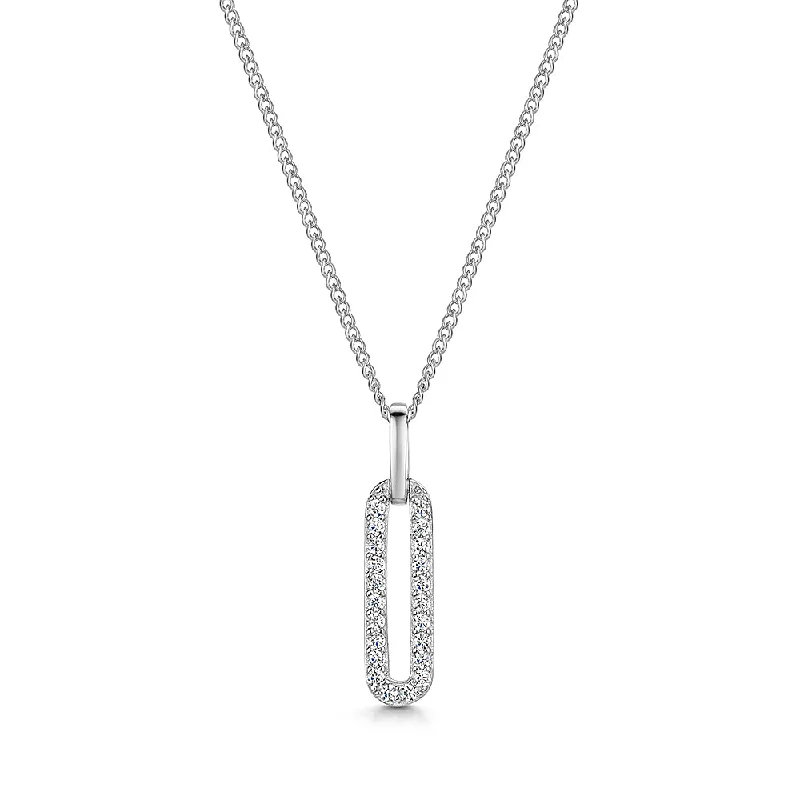 Ladies necklaces platinum luxury necklaces-Jools Sterling Silver Zirconia Paperlink Drop Pendant Necklace