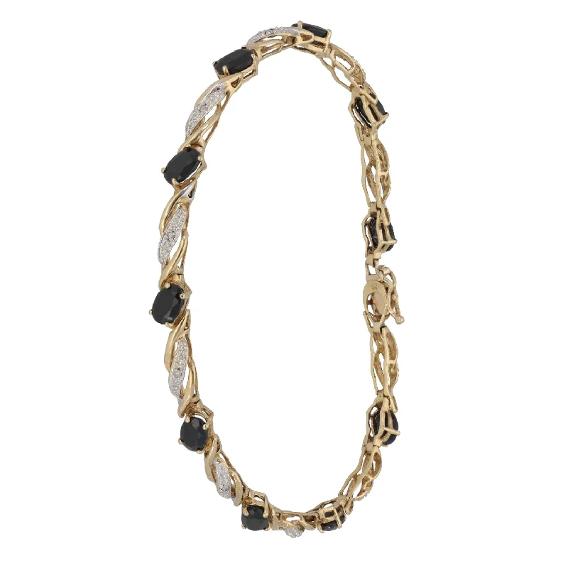 Ladies bracelets 2025 style trends-Ladies bracelets 2025 style trends-9ct Gold Sapphire & 0.05ct Diamond Fancy Stone Set Bracelet