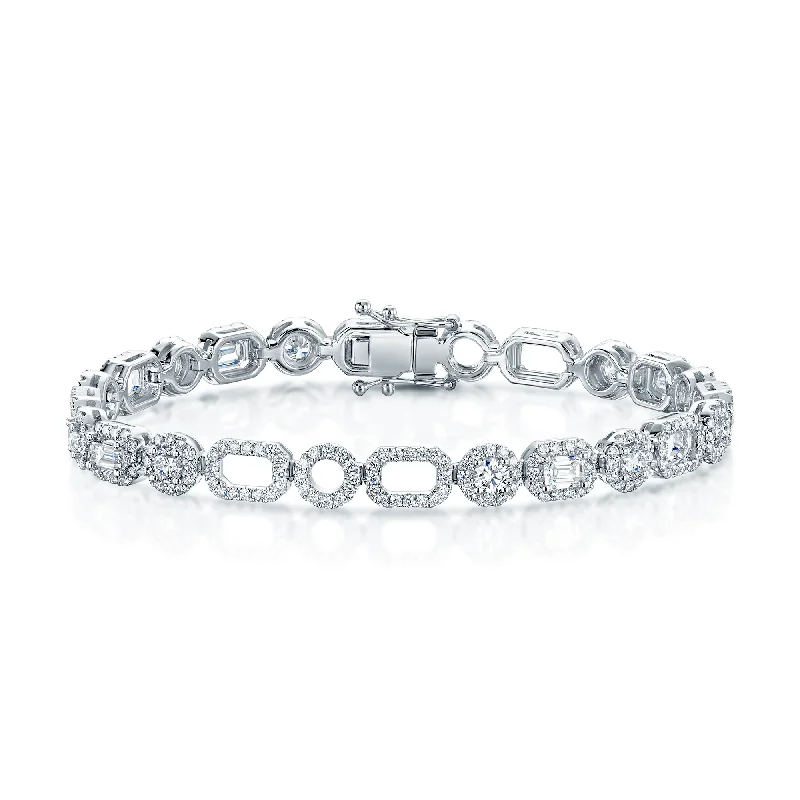 Ladies bracelets African motif styles-Ladies bracelets African motif styles-18ct White Gold Round Brilliant Cut And Baguette Cut Diamond Open Link Bracelet