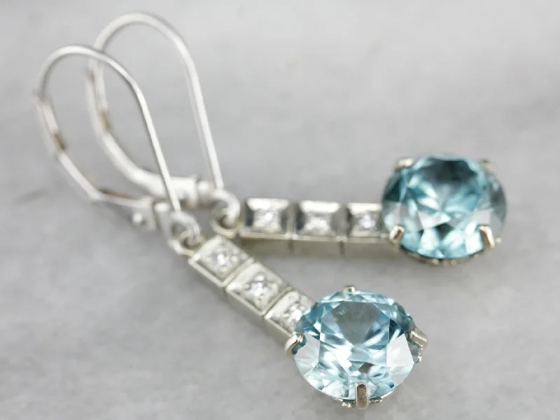 Ladies earrings contemporary classic designs-Blue Zircon and Diamond Drop Earrings