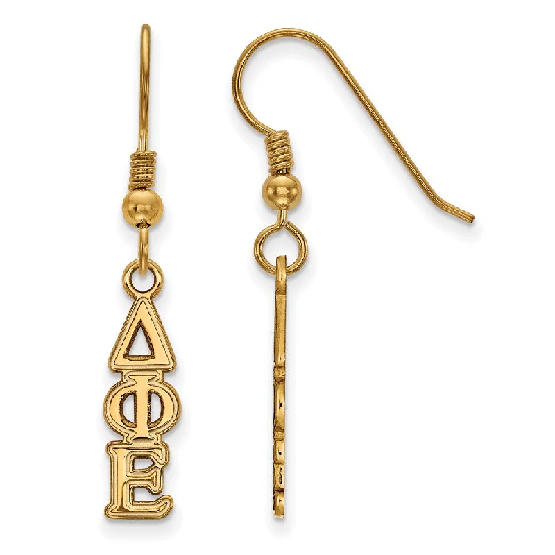 Ladies earrings sturdy build designs-14K Plated Silver Delta Phi Epsilon XS Dangle Earrings