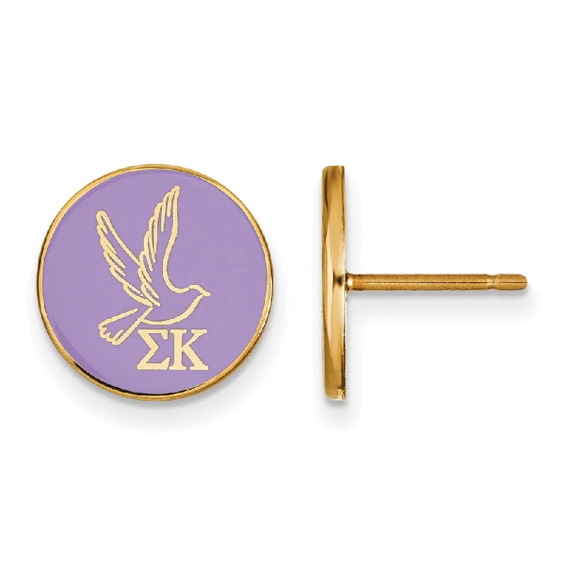 Ladies earrings wire-wrapped earrings-14K Plated Silver Sigma Kappa Purple Enamel Dove Post Earrings