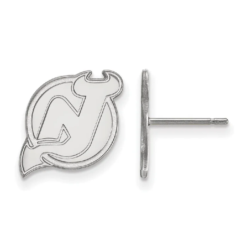 Ladies earrings secure post designs-10k White Gold NHL New Jersey Devils Small Post Earrings