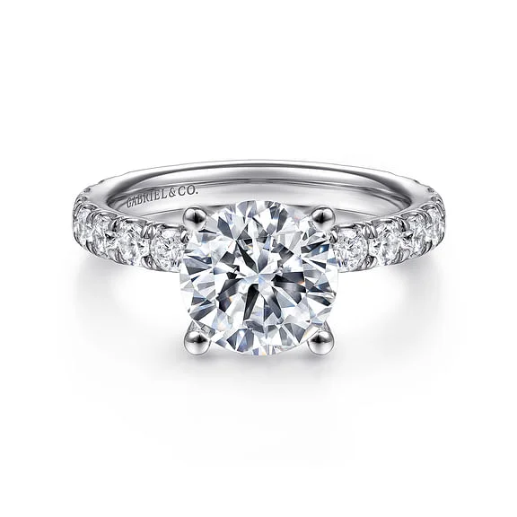 Ladies engagement rings unique designs-14K White Gold Round Diamond Engagement Ring