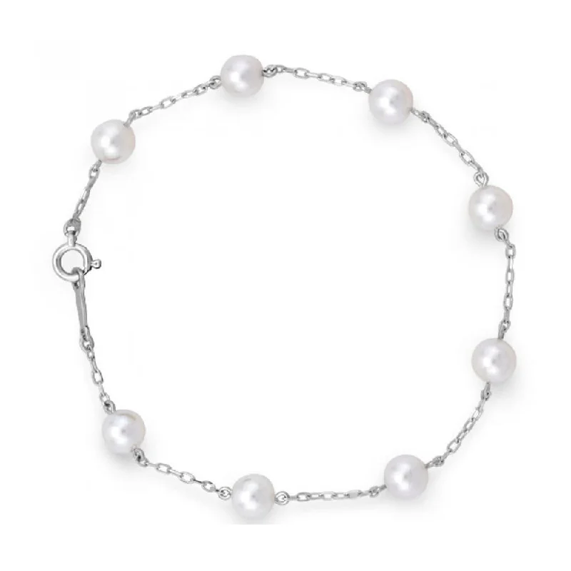 Ladies bracelets classic vintage looks-Ladies bracelets classic vintage looks-Akoya Pearl & 18ct White Gold Chain Bracelet