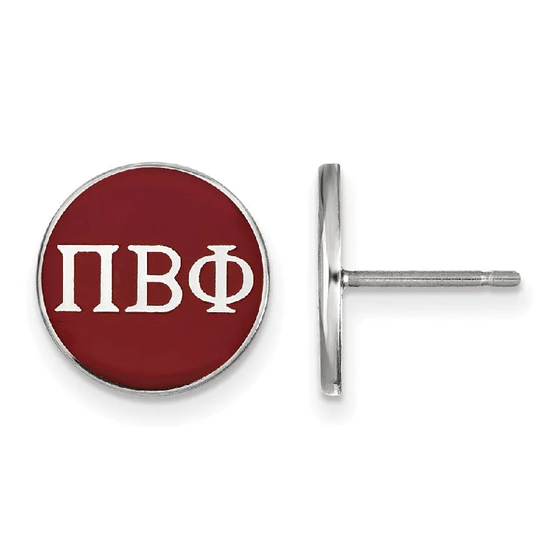 Ladies earrings monochromatic styles-Sterling Silver Pi Beta Phi Red Enamel Disc Post Earrings