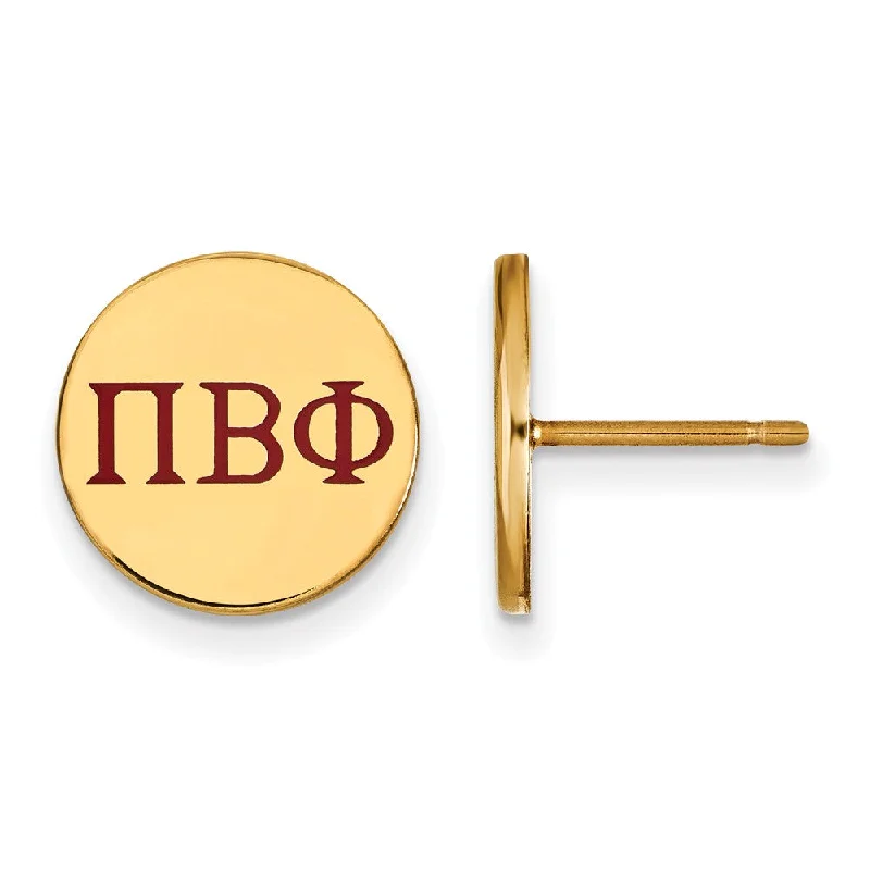 Ladies earrings heritage inspired earrings-14K Plated Silver Pi Beta Phi Enamel Greek Letters Post Earrings